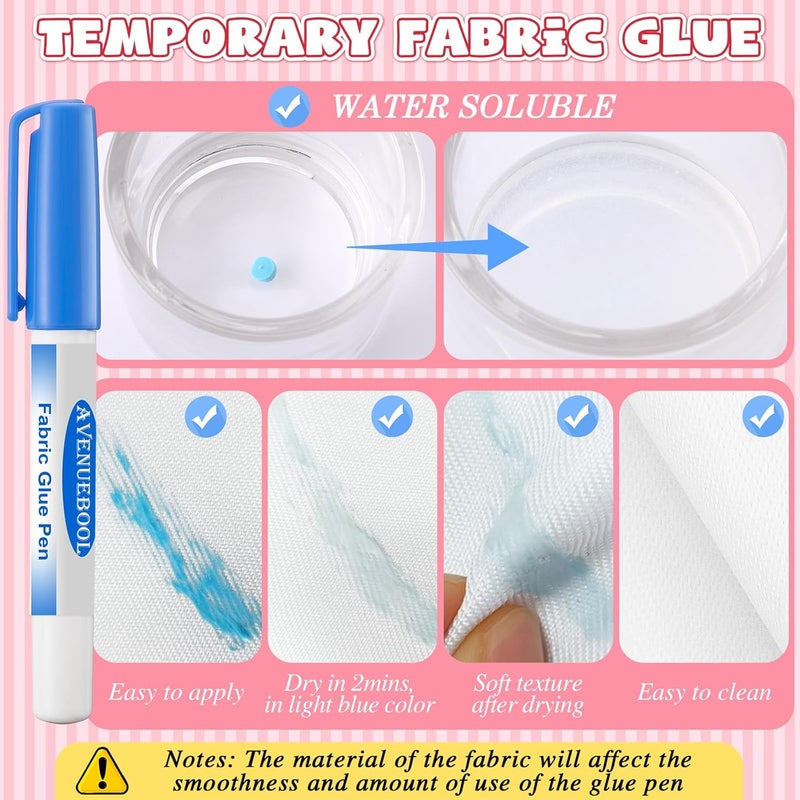 Avenuebool 1 Fabric Glue Pen with 2 Refill, Washable Temporary Fabric Sewing Adhesive, Temporary Blue Glue Stick for English Paper, Quilting, Piecing Patchwork Sewing - Image 4
